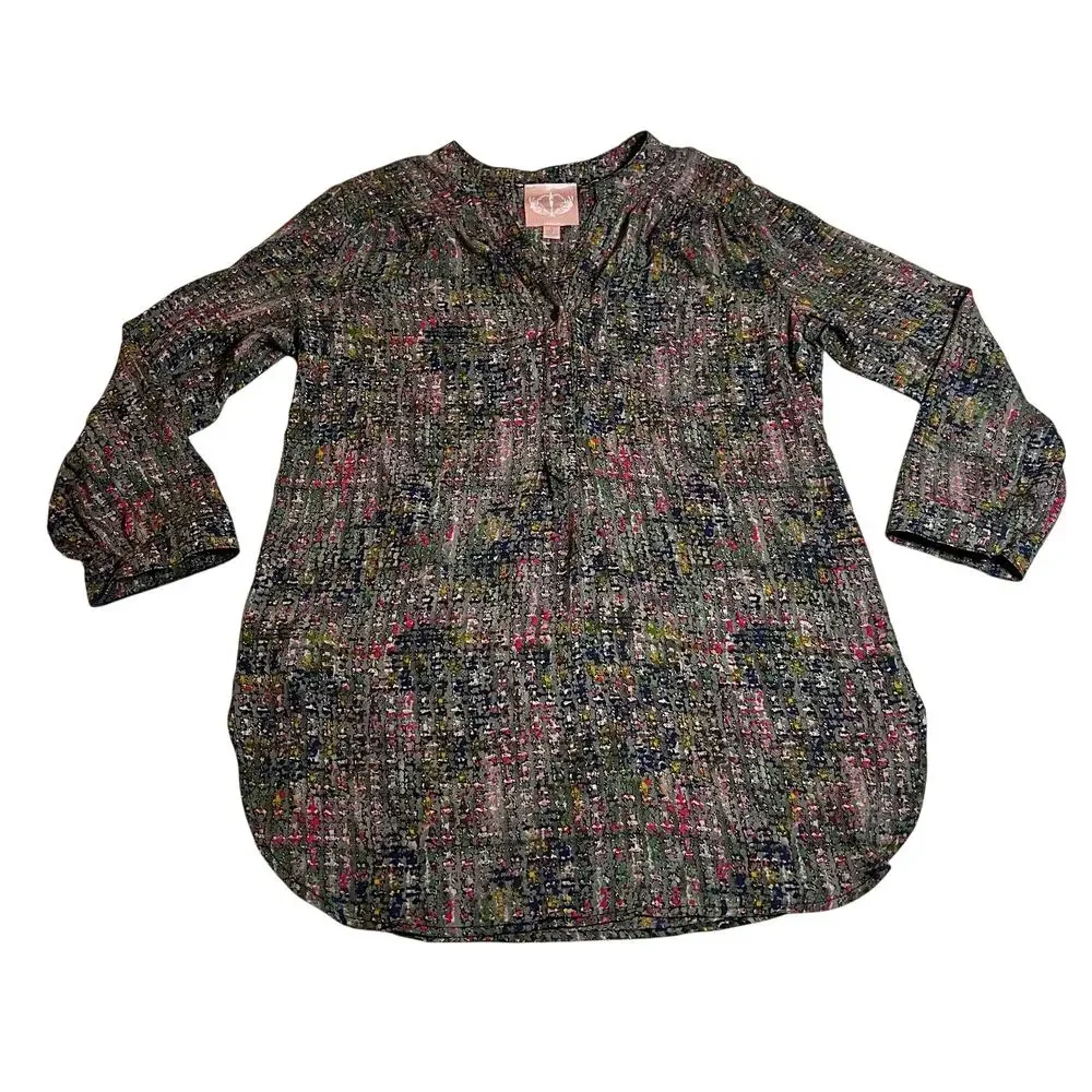 Romeo & Juliet Couture Split Neck Popover Tunic Blouse Size S Roll Tab Sleeve